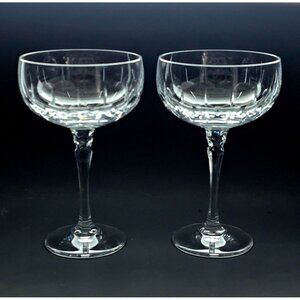 2 Towle Tiara Champagne Coupes Glasses 6.2" cut stem crystal elegant toasting